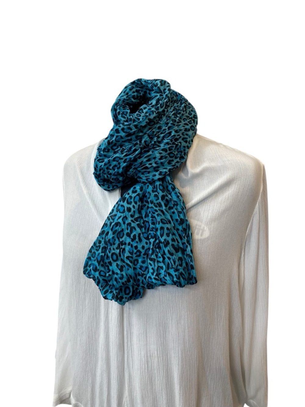 Turquoise Leopard Print Lightweight Gauzy Infinity Scarf - Picture 3 of 5
